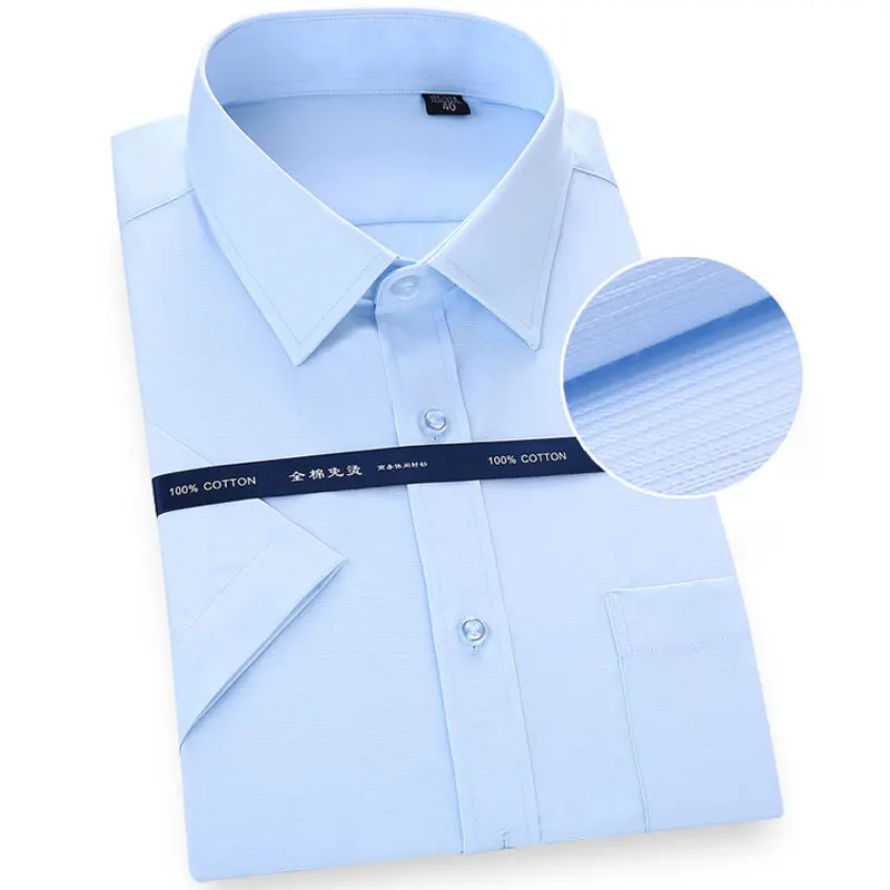 Летняя мужская рубашка из чистого хлопка, качественная, короткий рукав, мягкая, официальная, деловая, однотонная, не железная, элегантная, Рабочая Рубашка размера плюс 6XL