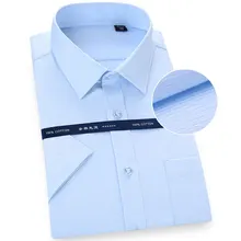 Летняя мужская рубашка из чистого хлопка, качественная, короткий рукав, мягкая, официальная, деловая, однотонная, не железная, элегантная, Рабочая Рубашка размера плюс 6XL