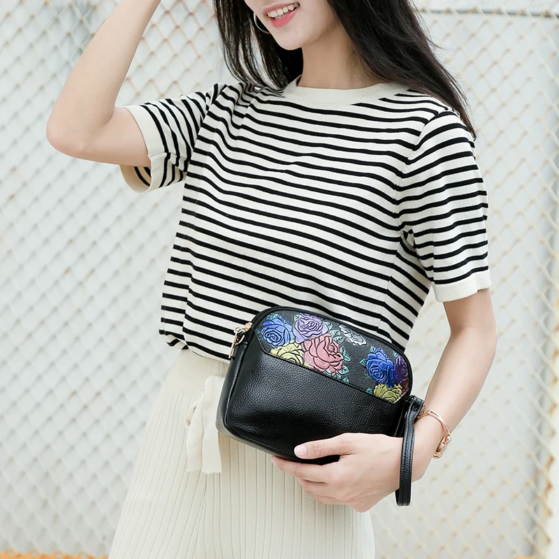 Creative Wallet Large Capacity Cross Body Bag Dual Purpose Shoulder Bag  Retro Hand-painted High Quality PU Leather Female Bag