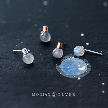 

Modian Cute Round Crystal Light Bulb Novel Stud Earrings Fashion Charm 100% 925 Sterling Silver Studs Ear For Women Jewelry