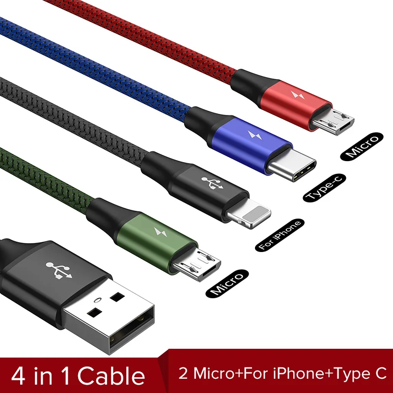 Baseus 3 в 1 USB кабель для iPhone samsung Xiaomi мульти Быстрая зарядка зарядное устройство usb type C type-c Micro USB кабель для мобильного телефона - Цвет: 2 Micro 4 in 1 Cable