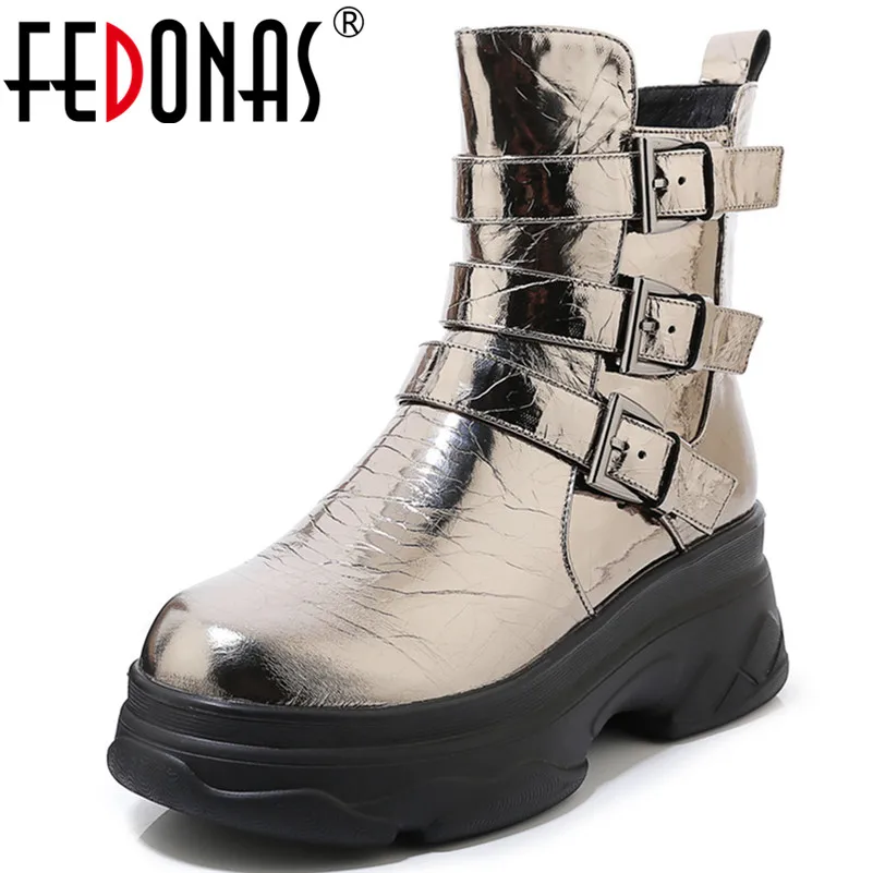 

FEDONAS Female Punk Buckle Zipper Motorcycle Boots Casual Night Club Shoes Woman Winter Warm Women Ankle Boots Platform Boots