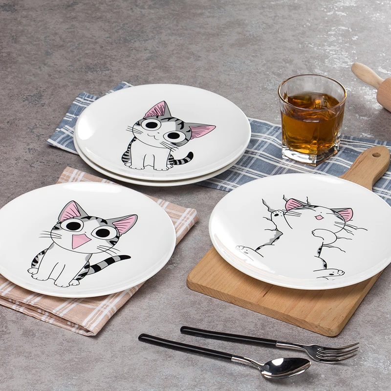 Cute cat Cartoon Dessert Spaghetti plate Ceramic soup plate steak fruit dish Child dishes Porcelain Tableware Platter China
