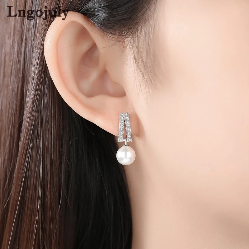 

Женские серьги из 100% стерлингового серебра 925 пробы, ювелирные украшения с жемчугом из циркония, для женщин, для вечевечерние, серебро 925 пробы