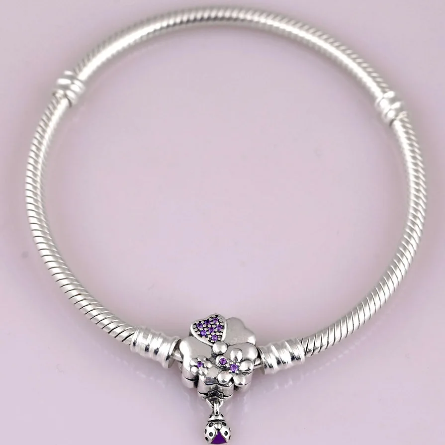 Дикий цветок луг Цветочная застежка змея цепь браслет подходит бусины из стерлингового серебра 925 Шарм Diy Европа ювелирные изделия