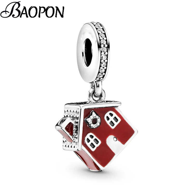 BAOPON, 2 шт./лот, красный милый дом, очаровательный кулон, бусы, подходит для оригинальных браслетов Pandora, ожерелья для женщин, женские ювелирные изделия