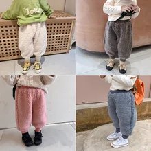 Новинка; зимние плюшевые штаны для девочек; одежда для малышей; 4 цвета; утепленные Фланелевые брюки для малышей; универсальная одежда для детей