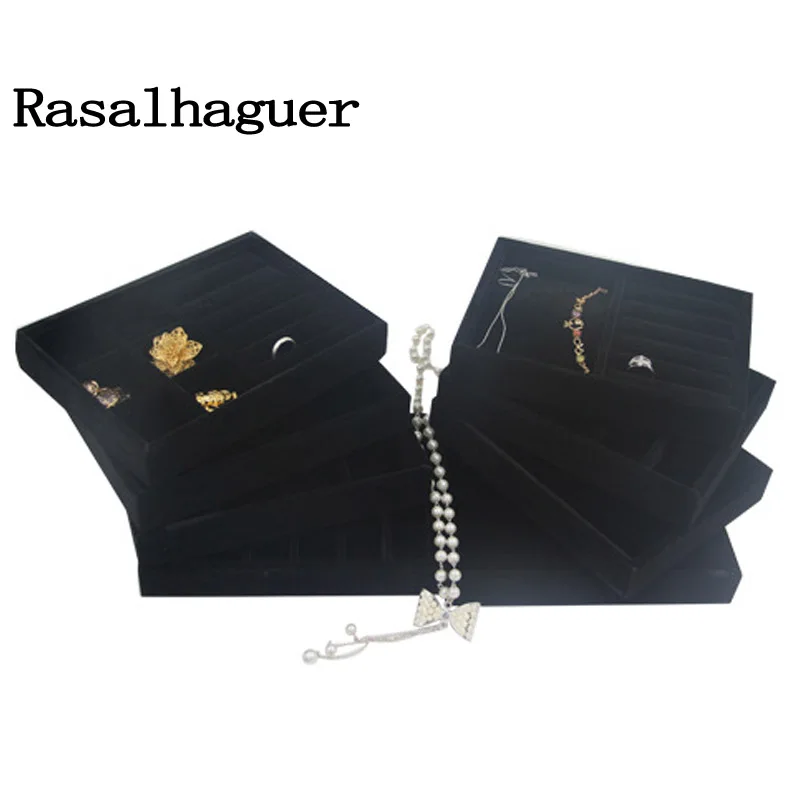

Handmade DIY Jewelry Box Drawer Storage Organizer Black Soft Velvet Jewellery Earring Necklace Pendant Bracelet Tray 9 Options