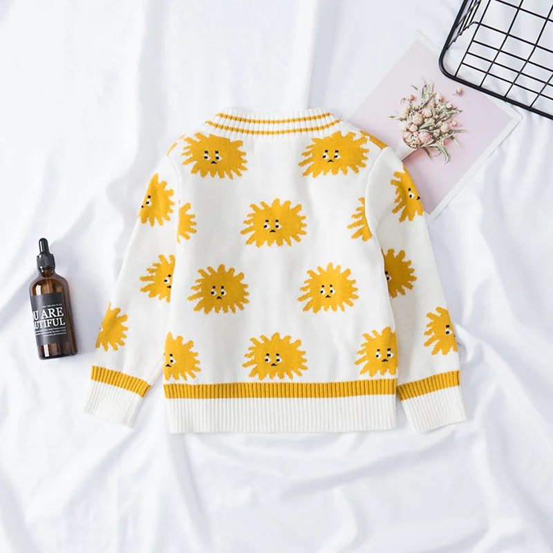 Baby Girls Korean Sweater Autumn/Winter New Sun Chrysanthemum Cardigan V-Neck Sweater Mother And Daughter Parent-Child Wear 2020
