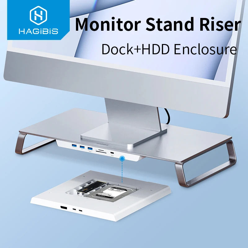 HagibisMonitorStandRiserUSBCHubwithDualHardDriveEnclosure