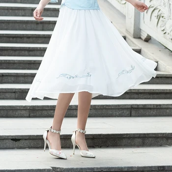 

KYQIAO long skirts womens autumn spring vintage ethnic long white embroidery midi skirt ropa mujer long boho skirts