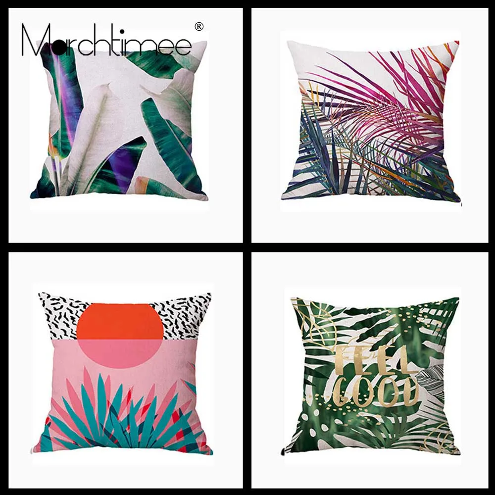 

Green Leaves Cactus Cushion/Pillow Cover Case Square Throw Pillow Cover Tropical Plants Pillowcase Linen Home Decorative 45x45cm