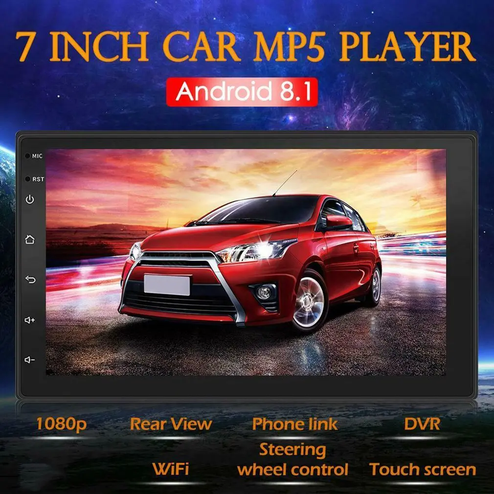 2Din 7 дюймов автомобиля Android 8,1 плеер 4 ядра 1+ 16G автомобильный стерео Gps, Wi-Fi, Беспроводной Mp5 плеер Fm Usb Aux