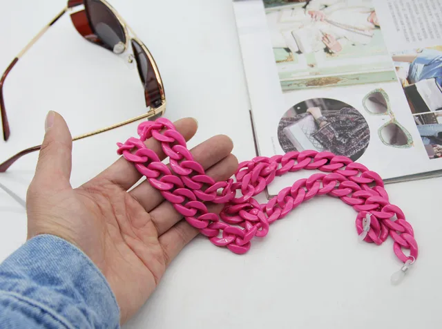 New Fashion Acrylic Glasses Chains Holder Cord Reading Sunglasses Chain Women Largands Eyeglasses Hanging Neck Chain Strap Rope candy pink