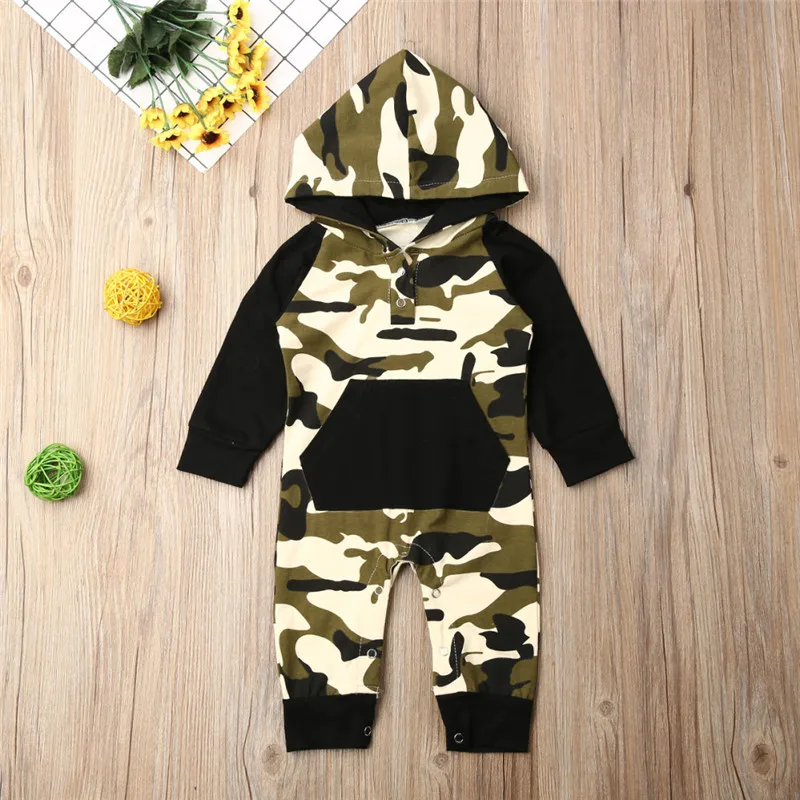 Camouflage Romper Pudcoco/Осенняя Одежда для новорожденных девочек и мальчиков камуфляжный комбинезон с длинными рукавами и принтом динозавра, комбинезон - Цвет: Camouflage Romper