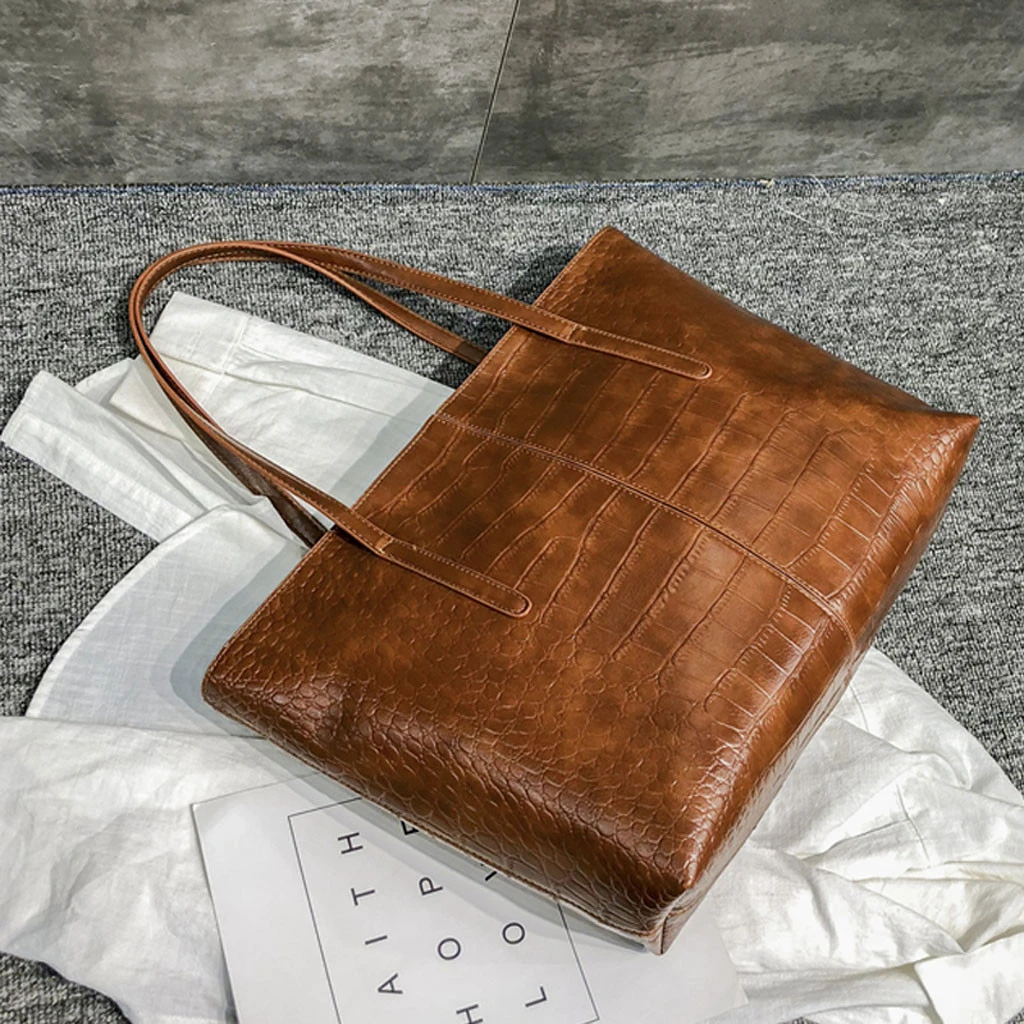 High-Quality Luxury Crocodile Handbag Women Retro Leisure Large Shoulder Bag Female Causal Totes Simple Shopping Handbag 904