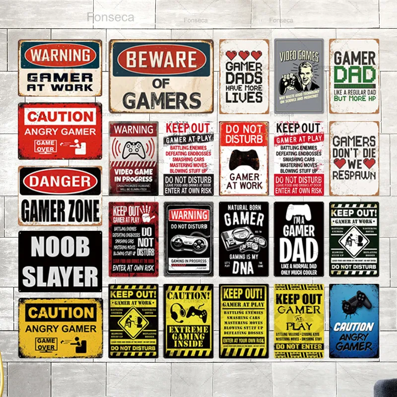 

Funny Gamer Metal Sign Tin Sign Gamer at Work Sign Retro Signs Wall Decor for House Home Room Metal Signs Tin Signs
