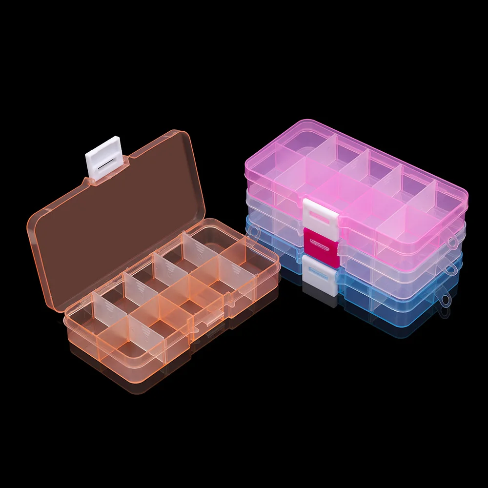 10 Slots Plastic Rectangle Slot Adjustable Necklace Transparent Storage Box Case Holder Craft Organizer Beads Jewelry Container