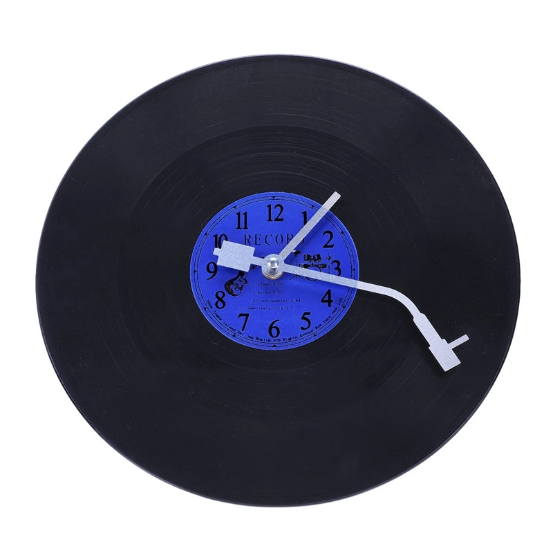 

Quartz Round Retro Wall Clock Art Design Kitchen Living Room Home Decoration Vinyl Record Clock Blue + Black Plastic
