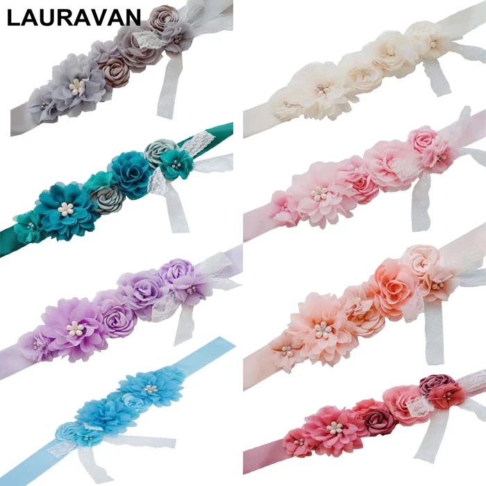 Cinturón de satén con flores para vestido de novia, banda de para fiesta, dama de honor, color rosa, azul y gris|Cinturones de - AliExpress
