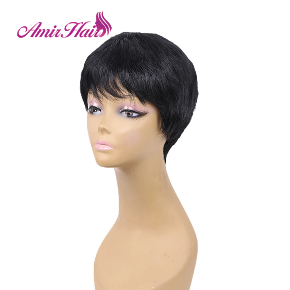 Amir short straight synthetic wigs For African American Women High Temperature Fiber Ombre Burgundy Blonde Grey Cosplay Hair - Цвет: Естественный цвет
