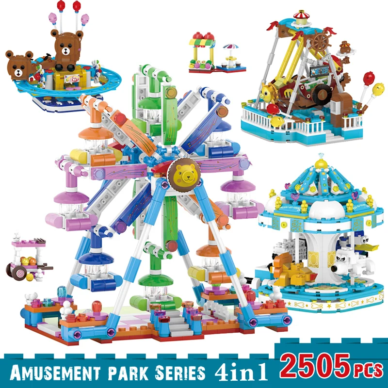 

Compatible With Lepining Good Friends Girls Series Amusement park 4in1 Small Building Blocks Model Toys Ferris wheel Pirate ship