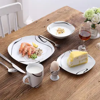 

VEWEET KAYLA 20-Piece Ceramic Porcelain Dinner Set Breakfast Tableware Set with Egg Cup Mug Bowl Dessert Plate Dinner Plate Set