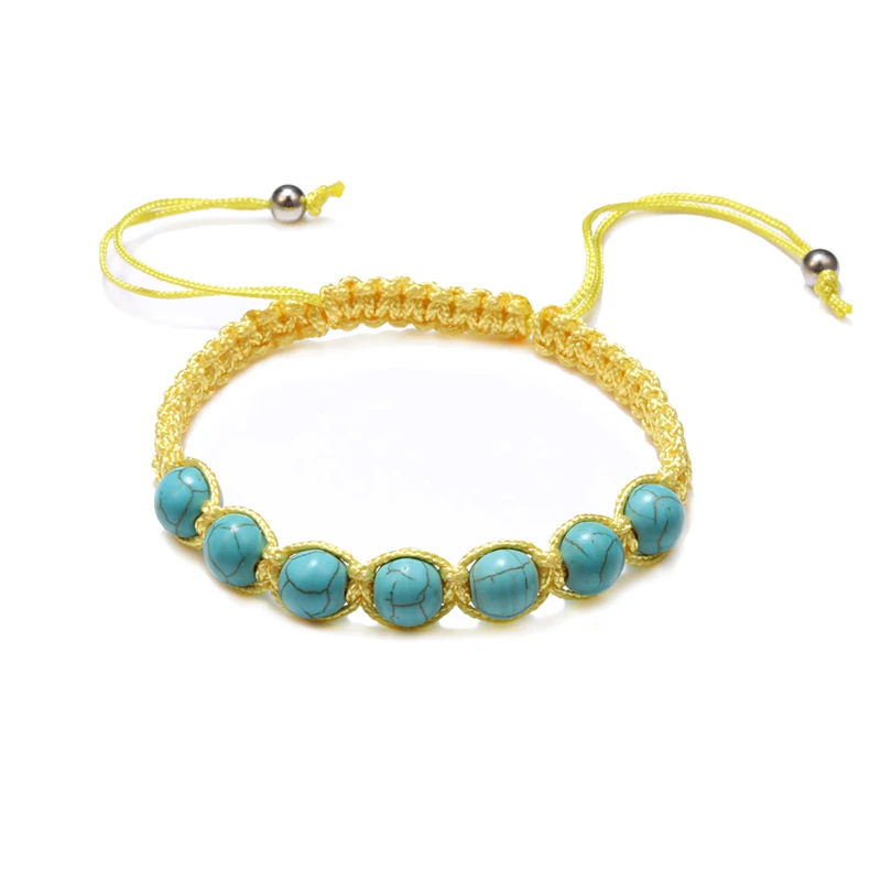 yellow rope Модный натуральный камень Голубой Бирюзовый Плетеный веревочный браслет для женщин и мужчин Ручной работы Бусины Браслеты Дружбы плетение ювелирные изделия подарок - Окраска металла: yellow rope