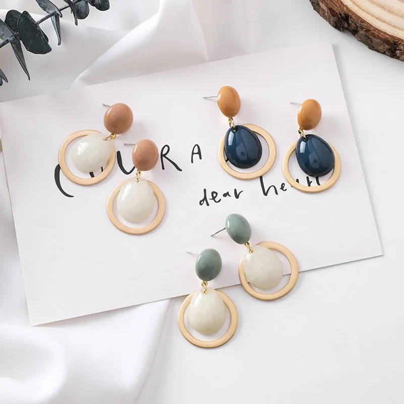 

2020 Fashion Candy Color Smooth Acrylic Simple Geometric Drop Earrings Round Button Statement Earrings Jewelry Wholesale