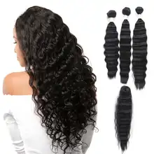 Красота он-лайн синтетические волосы пряди с закрытием объемная волна Пряди 16-20 дюймов натуральный черный Цвет 7 шт./упак. волосы на Трессах