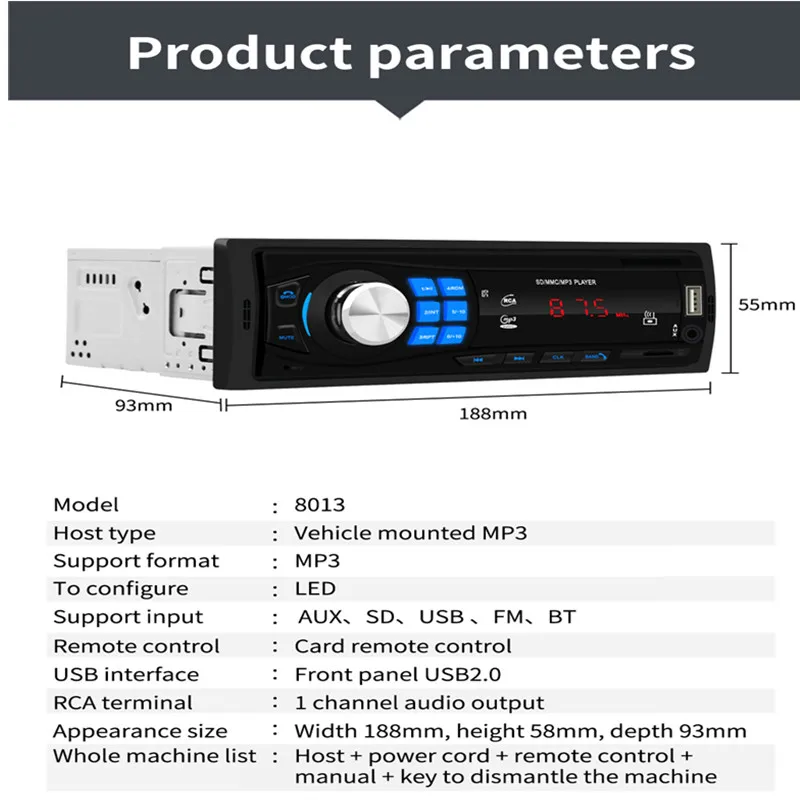 SWM 8013 Single 1 DIN Car Stereo MP3 Multimedia Player Bluetooth Autoradio In Dash Head Unit Bluetooth USB AUX FM Radio Receiver
