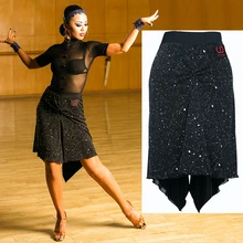 Латинская юбка черная юбка для танцев блестящая одежда для выступлений Женская современная одежда Румба Сальса Танго юбка платье для латинских танцев BI117