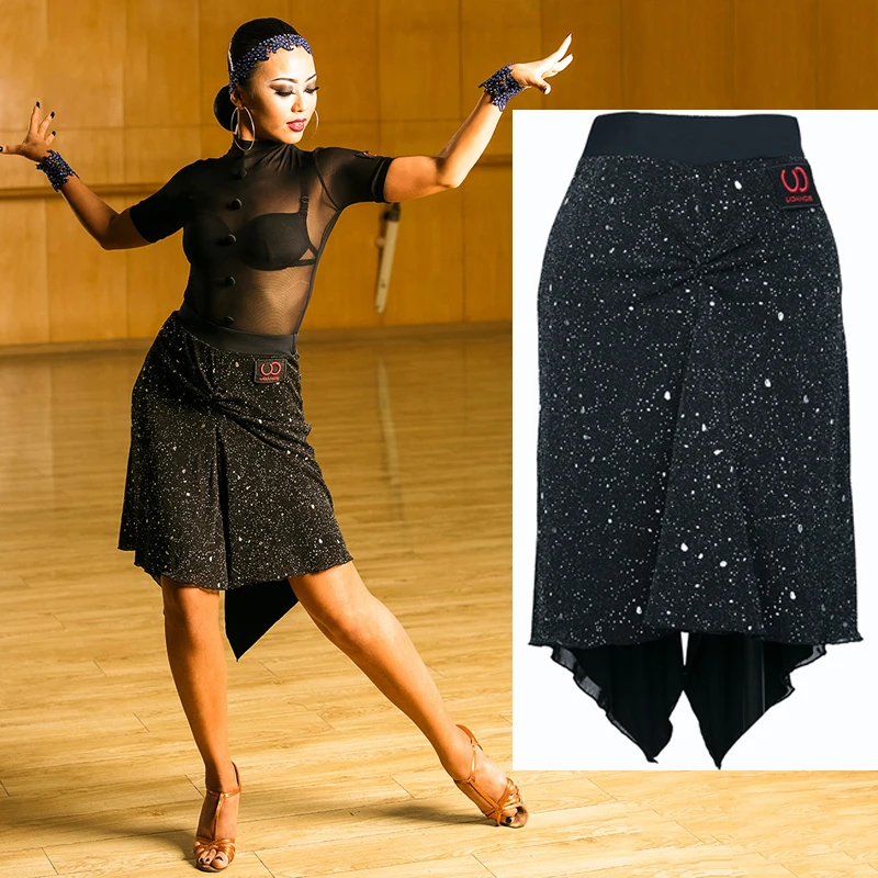 2020 Latin Skirt Black Dancing Skirt Sequin Perform Clothes Women