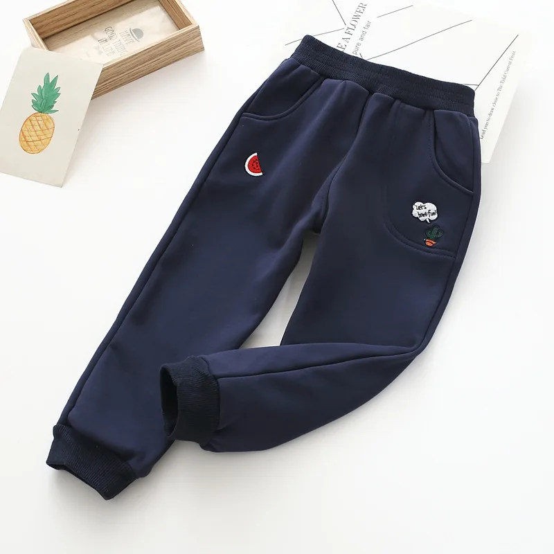 Pocket Cactus Embroidered Children's Pants Winter Velvet Warm Leisure Pants Children's Clothing Wholesale