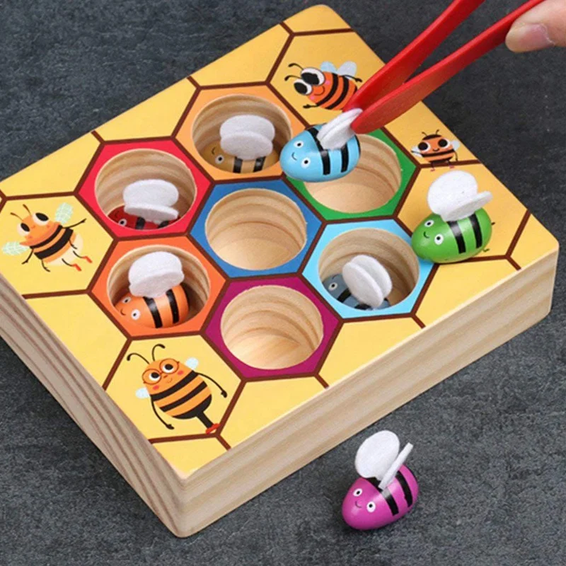 1 Set Beehive Game Toys& 1Pcs Catch Worm Game Toy: for Baby Early Educational Toddler Game Colorful Beehive Box Caterpillar An