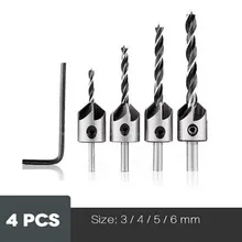 

3-10mm HSS Guide Drill Bit Set Adjustable Round Handle Tapered With Spanner Woodworking Chamfer Reamer Power Tool Accessories