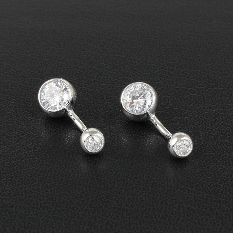 Real 925 sterling silver belly button ring clear double zircon stones body jewelry ball navel bar piercing jewelry free shipping