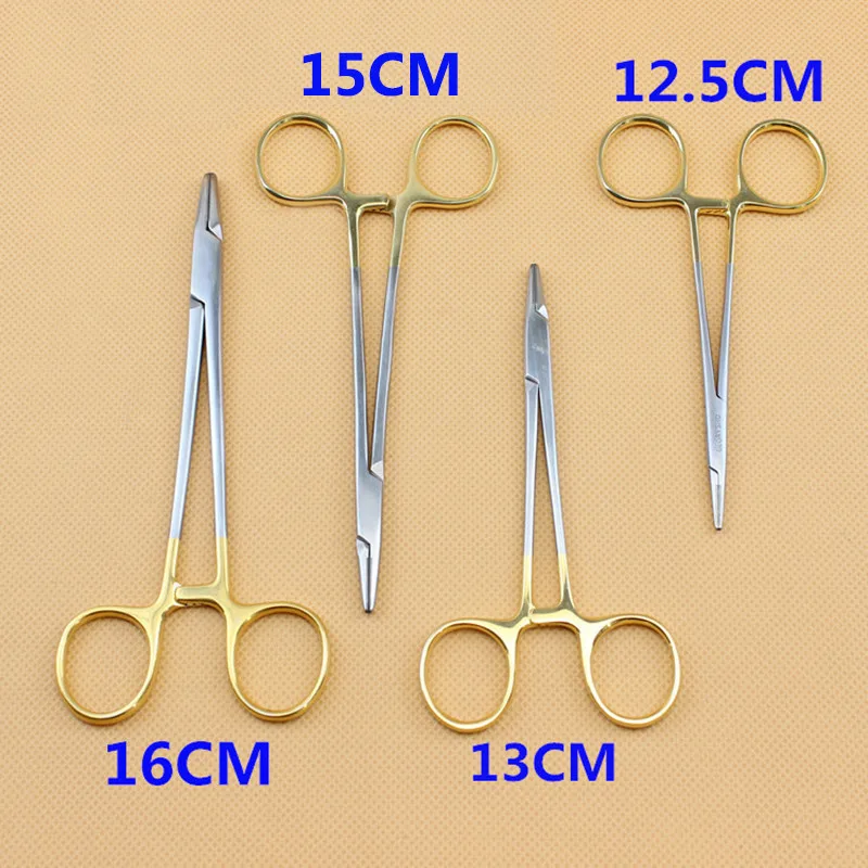 Dental Needle Holder Pliers TC Head German Reusable Stainless Steel Gold Plated Handle Orthodontic Forceps Surgical Instrument