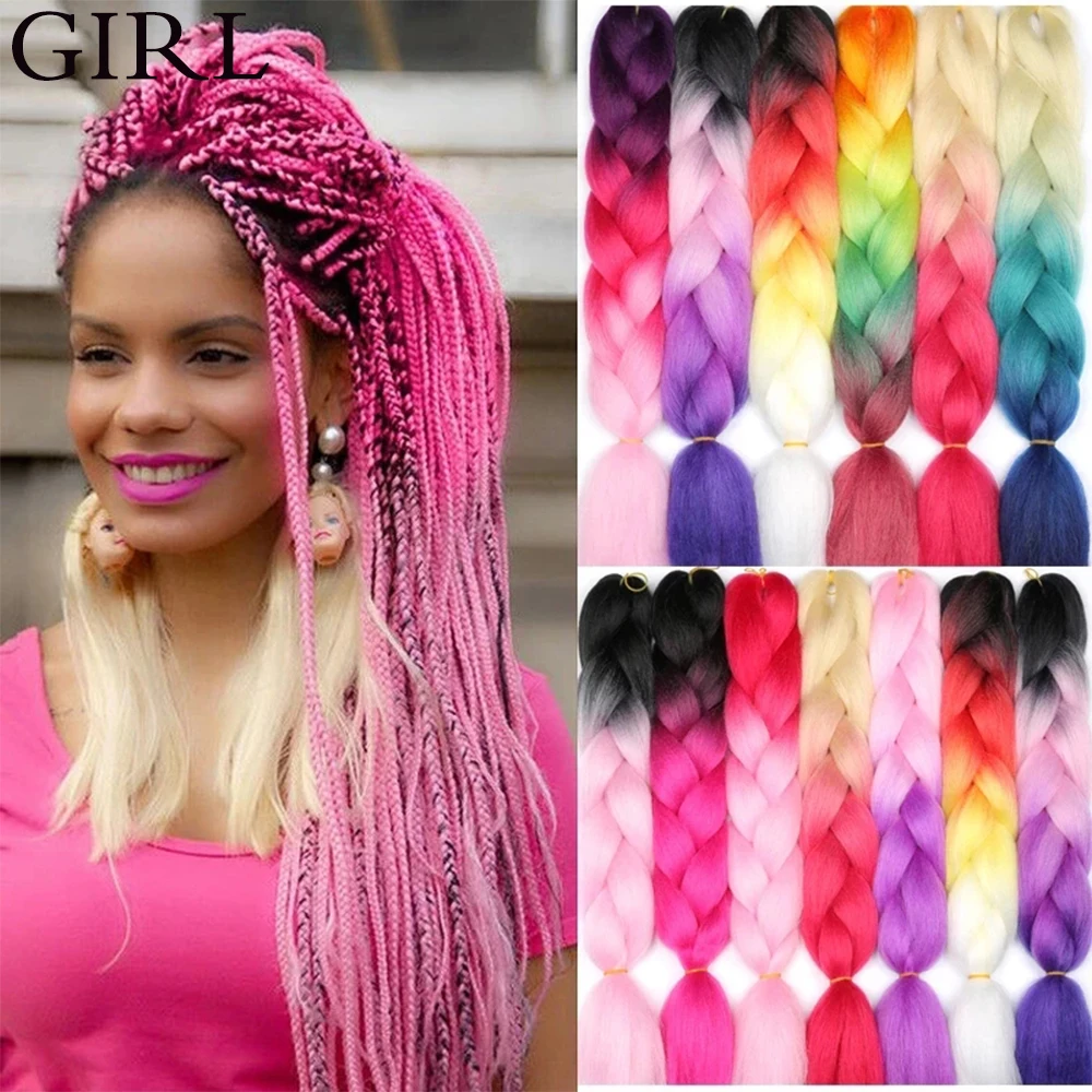 

Girl 24Inch 100g Braids Synthetic Hair Extension Crochet Braiding kanekalon Soft Yaki Jumbo Braids Hair For Pink