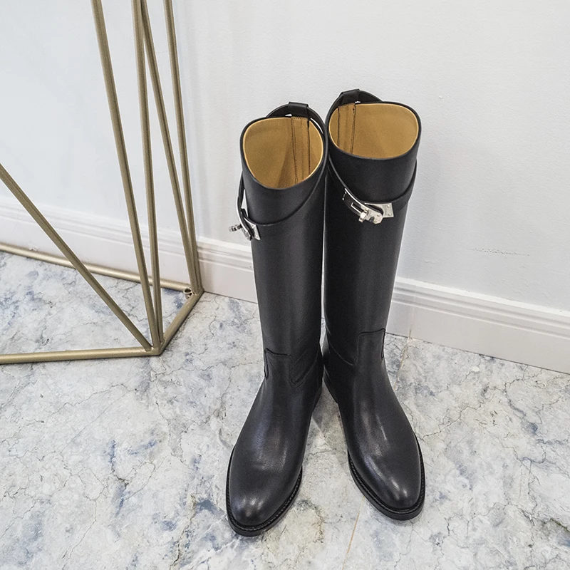 

BELLECOM Boots Woman High Boots Boots Boots Black Handsome Martin Boots Low With Genuine Leather Boots Long Canister Directly