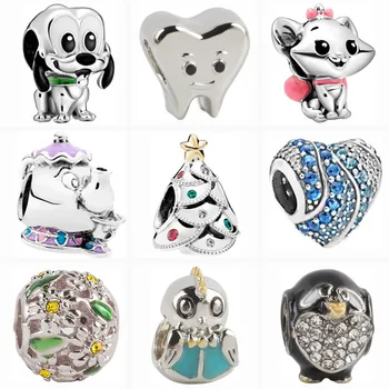 

2020 Alaskan Husky Cute Cat And Dog Fine Beads Charms Fit original Pandora Bracelest DIY Mickey Minnie Women Jewelry Accessories