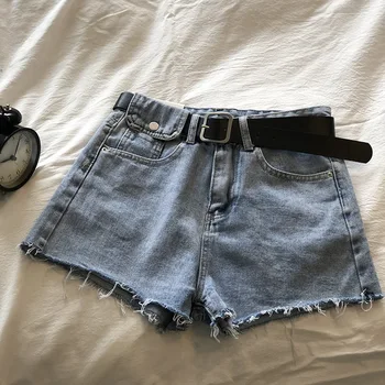 

Summer cool women denim Shorts high waists fur-lined leg-openings Plus size sexy short Black