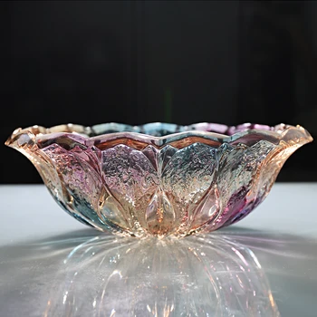 

European fashion creative glass color fruit bowl modern living room coffee table large glass fruit plate snack plate wy121702
