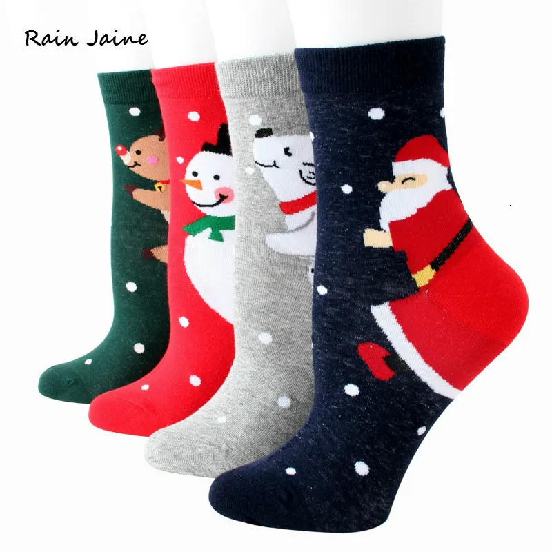 Рождественские Женские забавные зимние милые носки с Санта-Клаусом, женские хлопковые носки Harajuku Skarpetki Damskie Kerstsokken Chaussette Noel