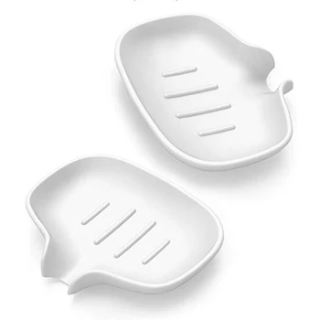 

Silicone Soap Dish with Draining Bar Soap Holder/Saver/Tray for Bathroom Shower and Kitchen,2 Pack (White)