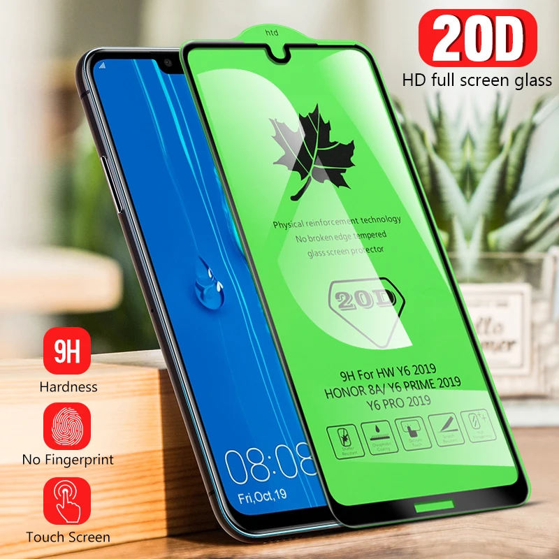 20D полностью изогнутое закаленное стекло для экрана для huawei Honor 10 Lite 20i 20 Pro Y5 Y6 Y7 Y9 Prime Защитная стеклянная пленка