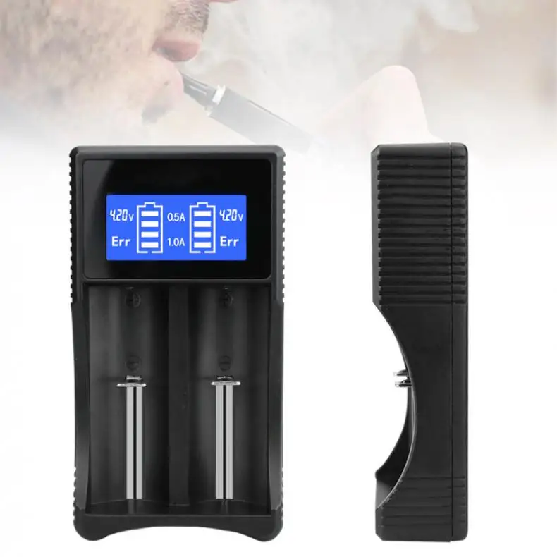 

18650 26650 Charger Double-slot LCD Display Base E-cigarette Charging Interface for Li-ion /NiMH /NiCd Rechargeable Battery