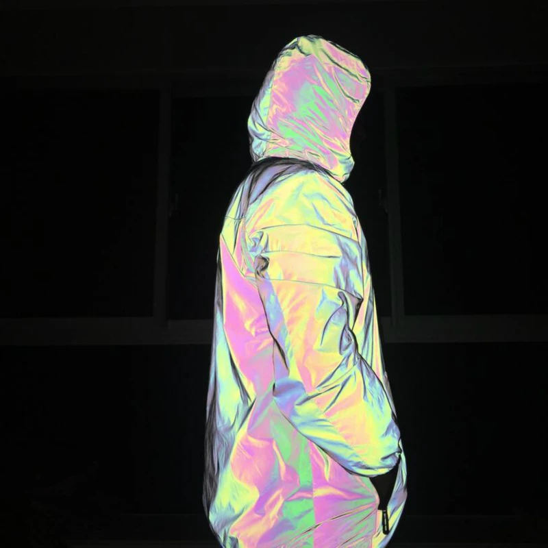 Rainbow Jacket Men Reflective Light Hooded Top Coat Spring Autumn Hip Hop Mens Base Coats Suit 4