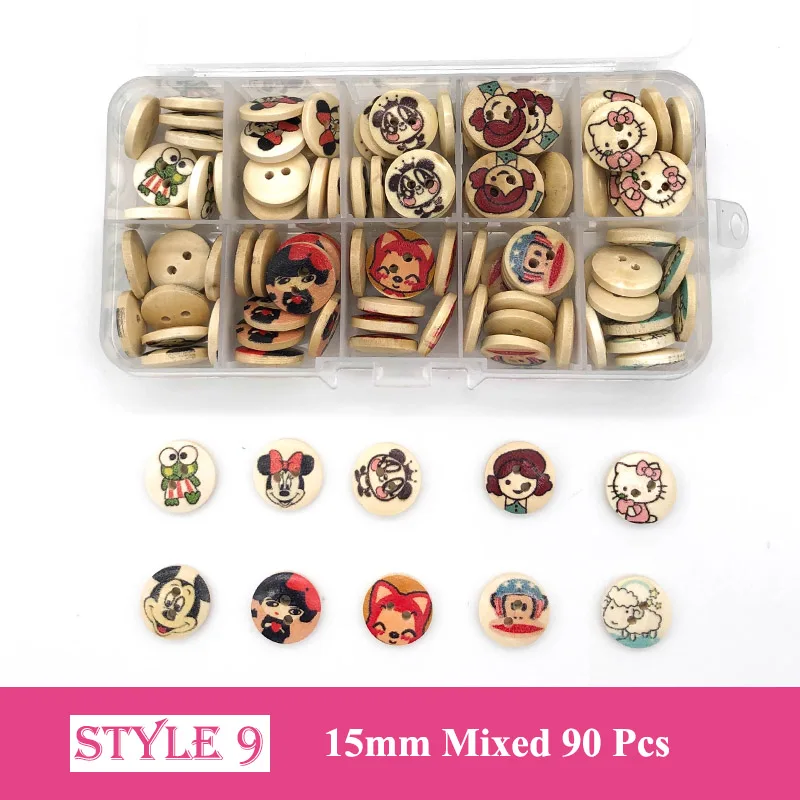 150 Pcs 10-15 mm Resin/Wooden Buttons 2 Holes 15mm Mixed Wood Buttons Sewing Accessories for Clothing Decoration DIY Boxed - Цвет: 9