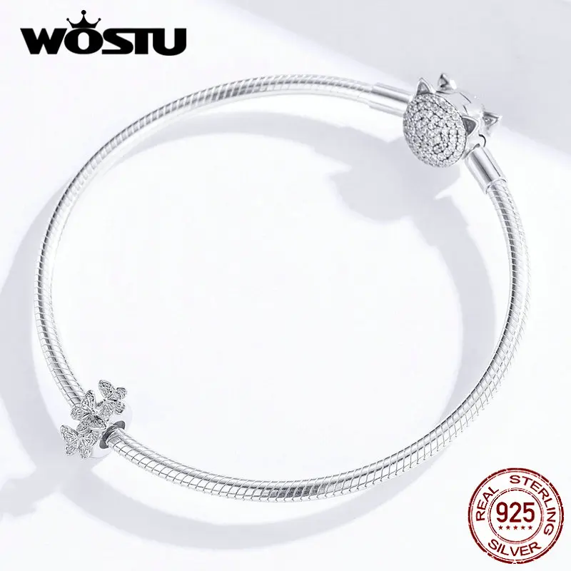 WOSTU, 925 пробы, серебряная, тонкая, Бабочка, пробка, силиконовая прокладка, подходит для оригинального браслета и браслета, сделай сам, для изготовления ювелирных изделий, BNC120